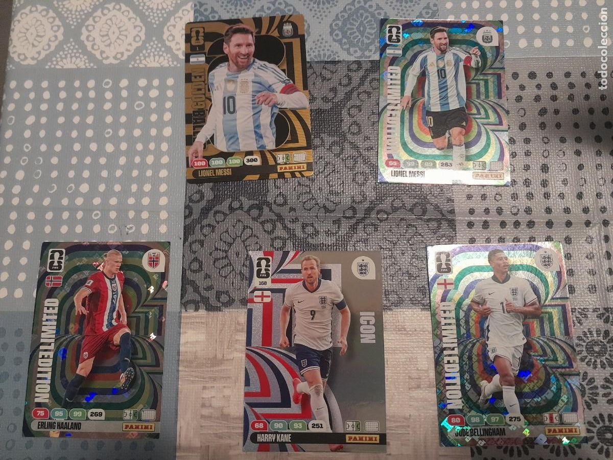 Cromos de f&uacute;tbol: Adrenalyn XL Mundial 2026 Messi Golden Baller y Ediciones limitadas Messi, Bellingham y Halland