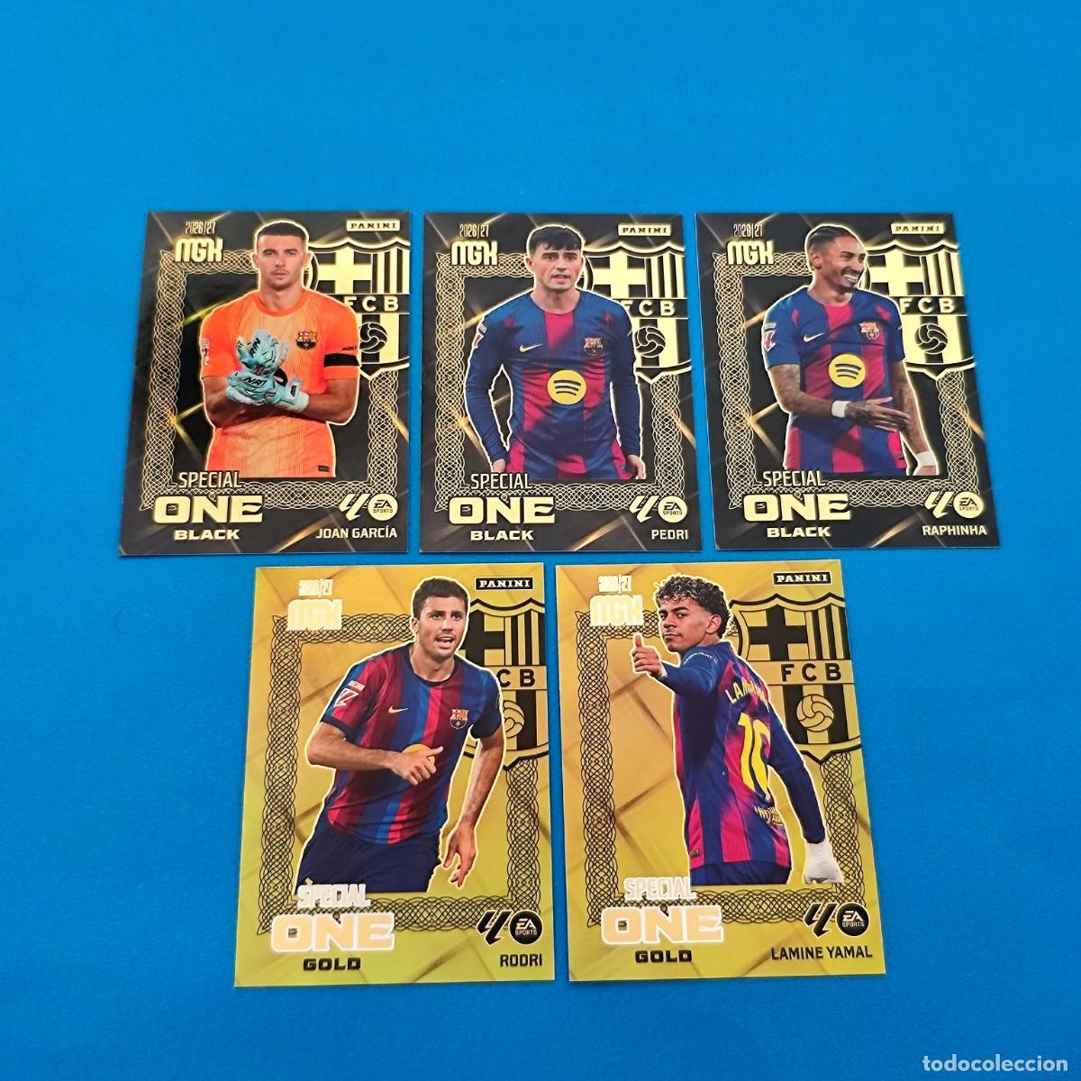 Cromos de f&uacute;tbol: Megacracks 2026 2027 / 26 27 Special One Gold Rodri Lamine Yamal Black Joan Garc&iacute;a Raphinha Pedri