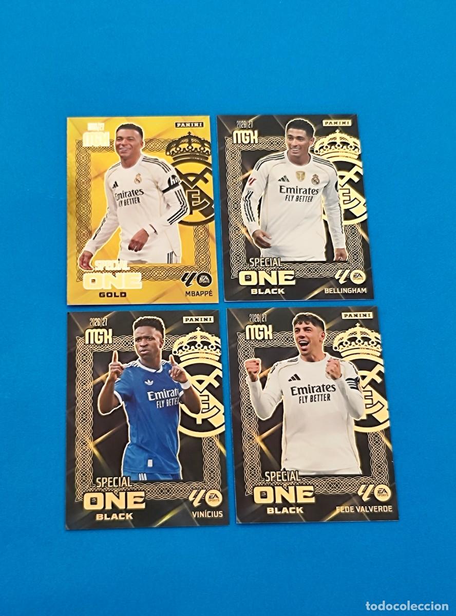 Cromos de f&uacute;tbol: Megacracks 2026 2027 / 26 27 Special One Gold Mbappe Black Bellingham Vinicius Fede Valverde