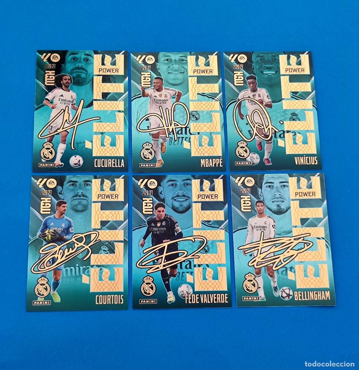 Cromos de f&uacute;tbol: Megacracks 2026 2027 / 26 27 &Eacute;lite Power Cucurella Bellingham Valverde Courtois Vinicius Mbappe