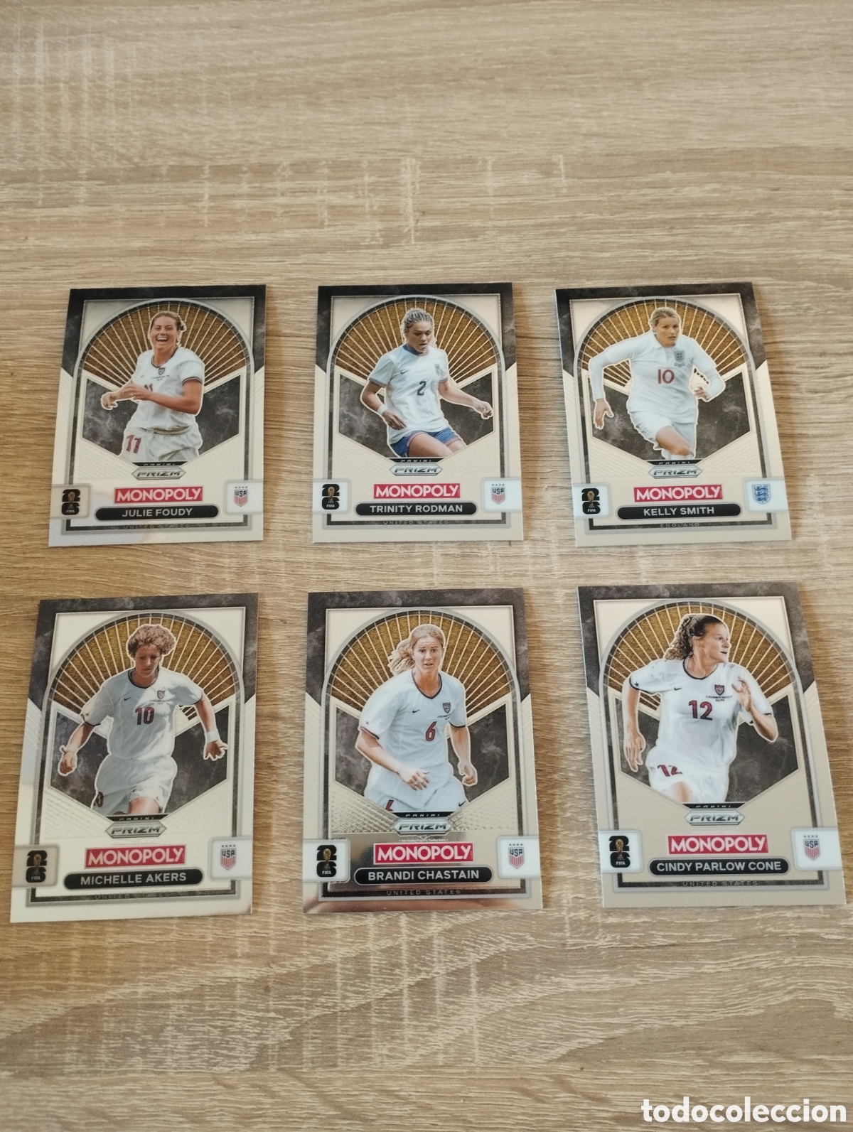 Cromos de f&uacute;tbol: Lote 6 cartas Panini Prizm Monopoly f&uacute;tbol femenino USA e Inglaterra