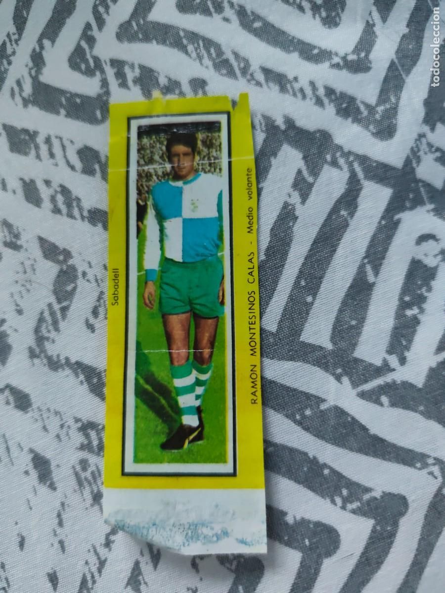 Cromos de f&uacute;tbol: Cromo de f&uacute;tbol de chicles May, el chicle de los campeones. Ram&oacute;n Montesinos. Sabadell