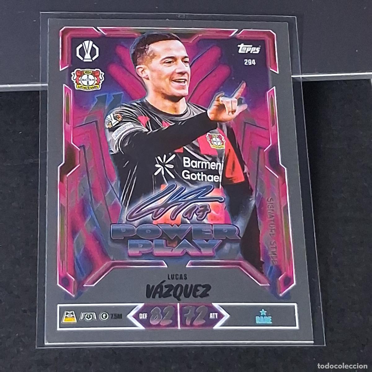 Cromos de f&uacute;tbol: D13 294 LUCAS V&Aacute;ZQUEZ BAYER LEVERKUSEN POWER PLAY SIGNATURE ST MATCH ATTAX 26/27 2026 2027 TOPPS UCC