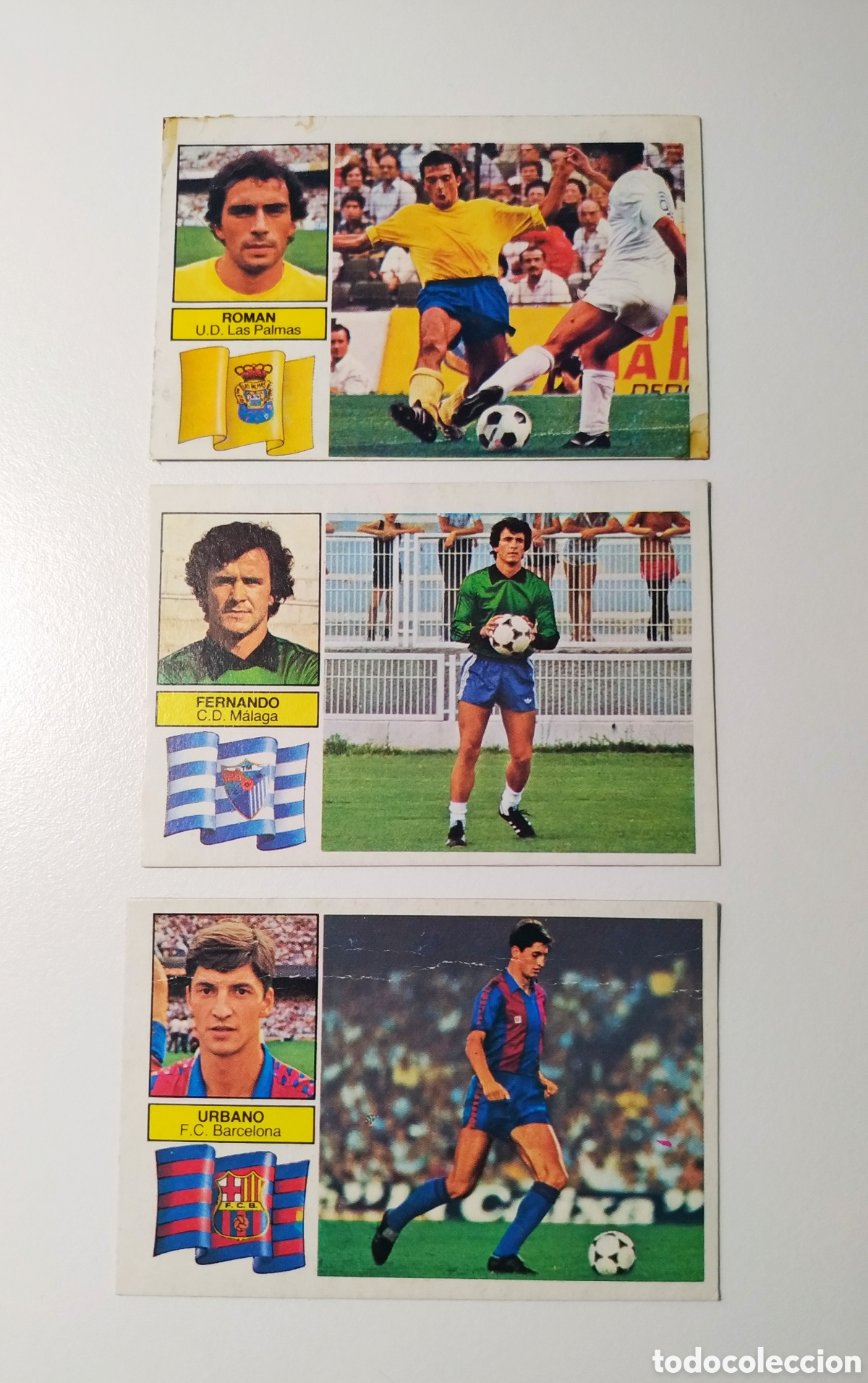Cromos de f&uacute;tbol: Lote 3 cromos 82 83 Rom&aacute;n Fernando y Urbano versi&oacute;n despegados 1982 1983
