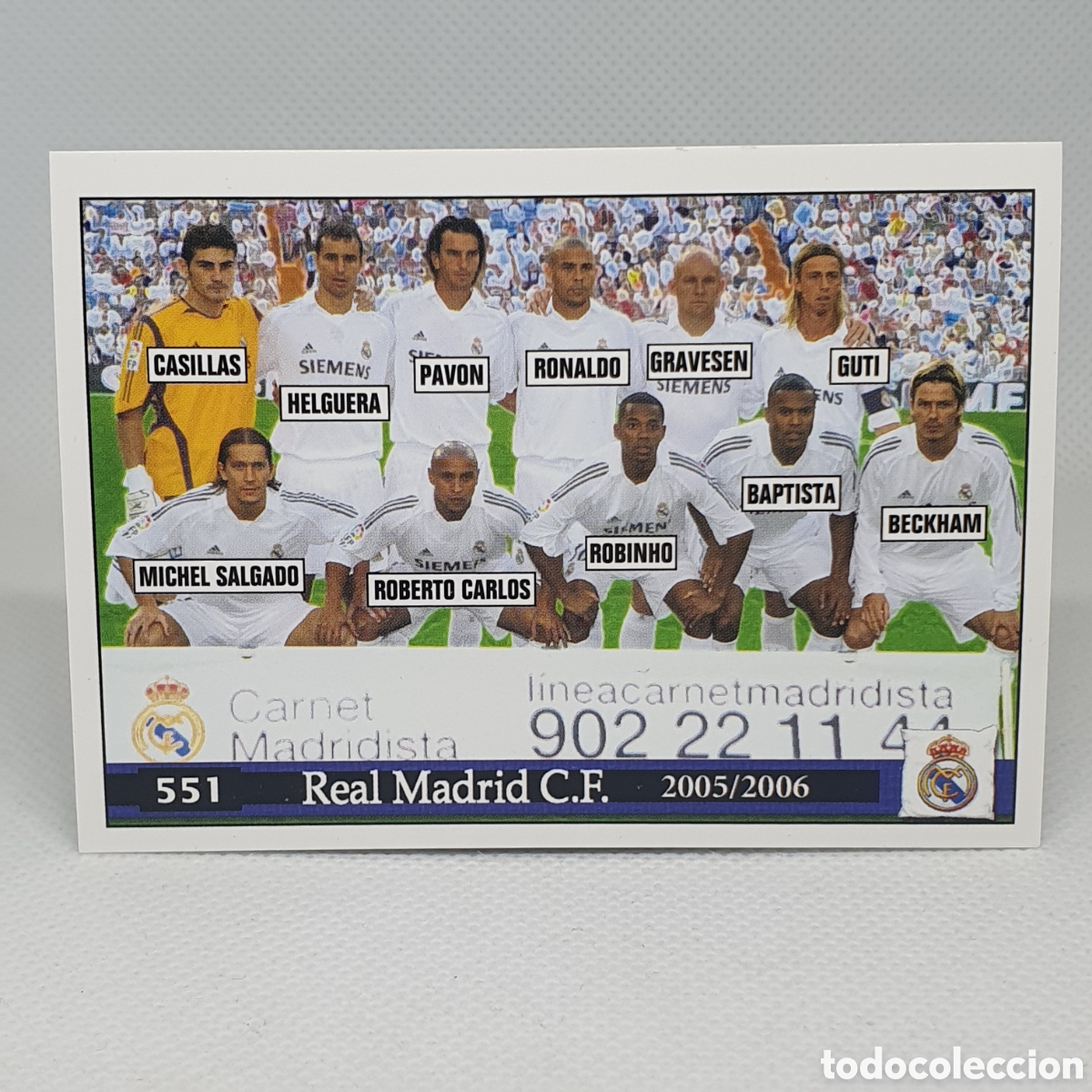 Cromos de f&uacute;tbol: ⚽️ CROMO DE FUTBOL N.551 PLANTILLA REAL MADRID 2005 / 2006 CASILLAS, ROBINHO, BECKHAM, GUTI, RONALDO