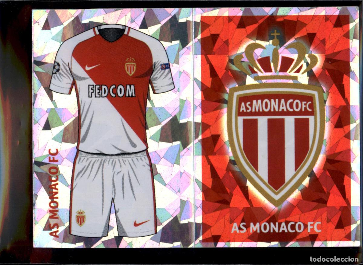 Cromos de f&uacute;tbol: Equipaci&oacute;n y Escudo AS M&oacute;naco FC N&ordm; QFH 1 Champions League Sticker 2016 2017 Topps 16 17