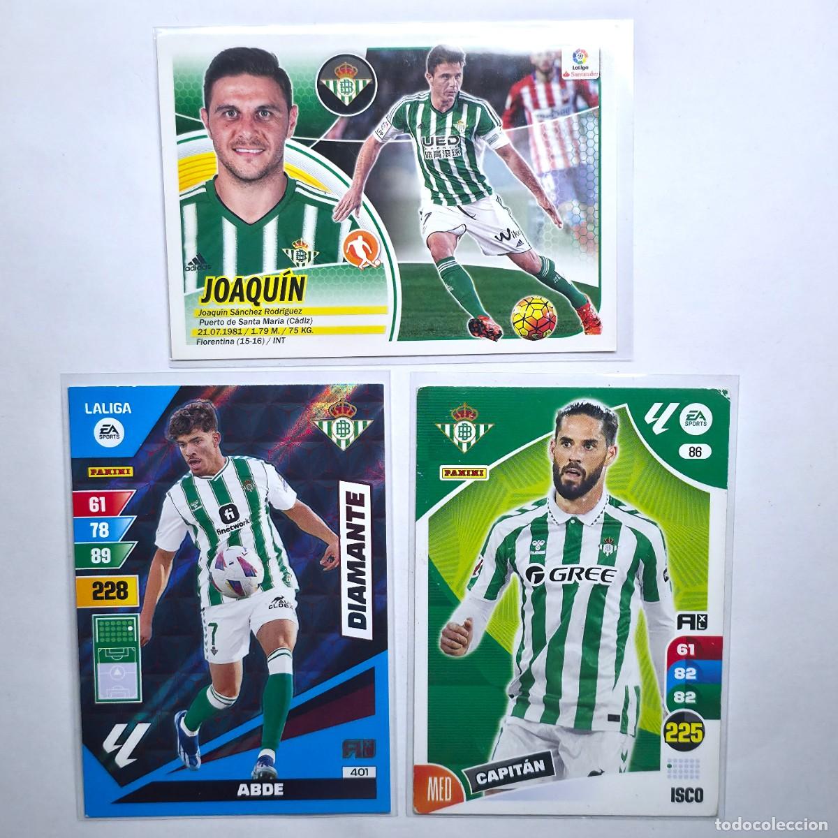 Cromos de f&uacute;tbol: LOTE 3 CROMOS DE FUTBOL REAL BETIS BALOMPIE JOAQUIN, ISCO Y ABDE