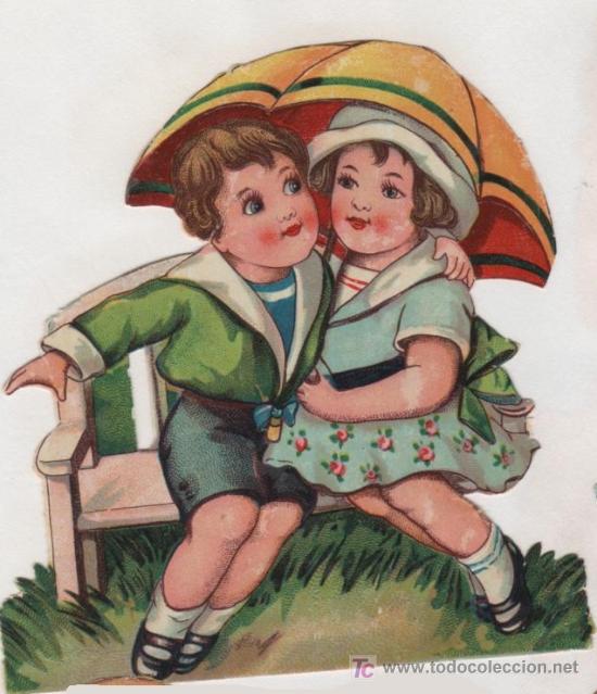 Collezionismo Figurine ritagliate antiche: PRECIOSO CROMO TROQUELADO ANTIGUO (h. 1920) ** ESCENA INFANTIL**