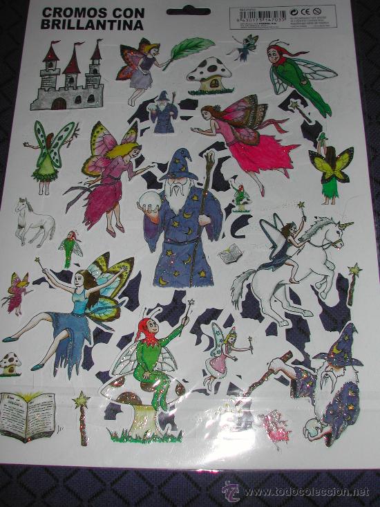 Sammeln alte gestanzte Sammelbilder: L&aacute;mina de Cromos Troquelados - HADAS, DUENDES Y MAGOS - Con Purpurina.