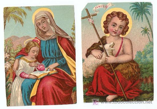 Coleccionismo Cromos troquelados antiguos: 2 CROMOS Antiguos Litografiados-Virgen y San Juan con oveja -8,2 x 11,4 cms, cada uno- Vell i Bell
