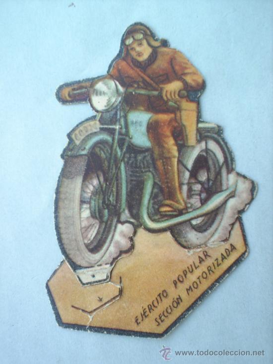 Collectionnisme Cartes &agrave; collectionner massicot&eacute;es anciennes: CROMO TROQUELADO EJERCITO POPULAR REPUBLICA , ,SECCION MOTORIZADA,GUERRA CIVIL.MOTORISTA