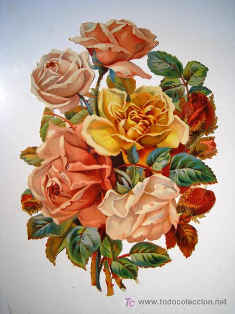 Collectable Antique Stamped Cards: CROMO TROQUELADO GIGANTE RAMO DE FLORES