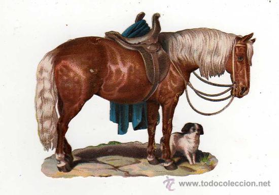 Colecionismo Cromos recortados antigos: CROMO TROQUELADO UN CABALLO Y UN PERRO  EN RELIEVE, ANTIGUO