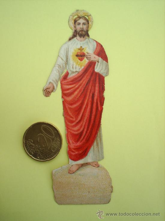 Collectable Antique Stamped Cards: ANTIGUO CROMO TROQUELADO CHOCOLATE JUNCOSA SAGRADO CORAZO DE JESUS