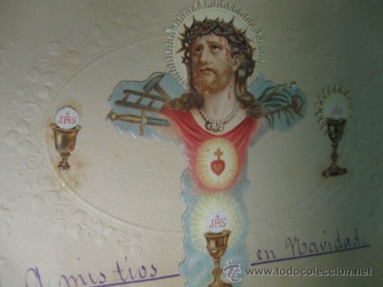Collectionnisme Cartes &agrave; collectionner massicot&eacute;es anciennes: PRECIOSA CARTA NAVIDE&Ntilde;A EN RELIEVE Y CROMOS TROQUELADOS, PP.SG.XX. DEDICADA A LA FAMILA. 21 X 14 CM.