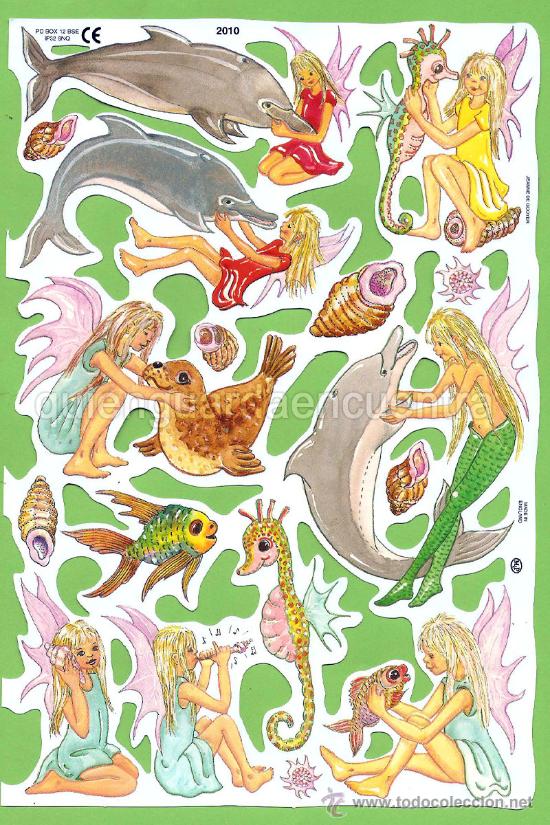 Collectionnisme Cartes &agrave; collectionner massicot&eacute;es anciennes: l&aacute;mina cromos decoupage recortados 2010-mar-delf&iacute;n-sirena-caballito-dibujos-Jeanne de Gooyer-