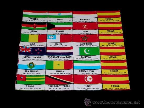 Sammeln alte gestanzte Sammelbilder: Conjunto 24 cromos troquelados Banderas de paises con extensi&oacute;n y habitantes. A&ntilde;os 70-80.