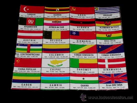 Sammeln alte gestanzte Sammelbilder: Conjunto 24 cromos troquelados Banderas de paises con extensi&oacute;n y habitantes. A&ntilde;os 70-80.