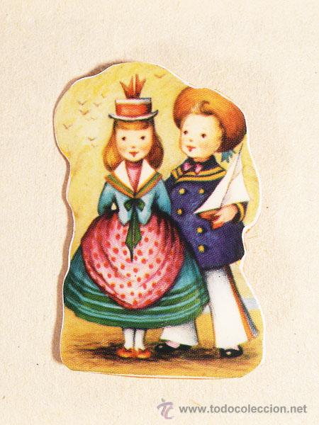 Collectionnisme Cartes &agrave; collectionner massicot&eacute;es anciennes: ZPR. 1 PRECIOSO BROCHE ARTESANAL CON PAREJITA. CROMO ORIGINAL + CIERRE BA&Ntilde;O PLATA.