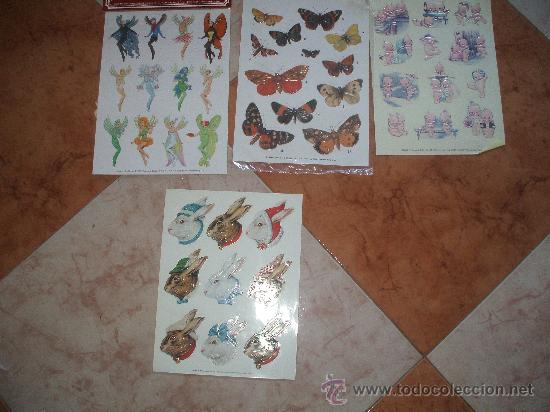 Coleccionismo Cromos troquelados antiguos: Lote de4 laminas de cromos pegatina ,Hadas , Mariposas ,Conejos y Kewpies