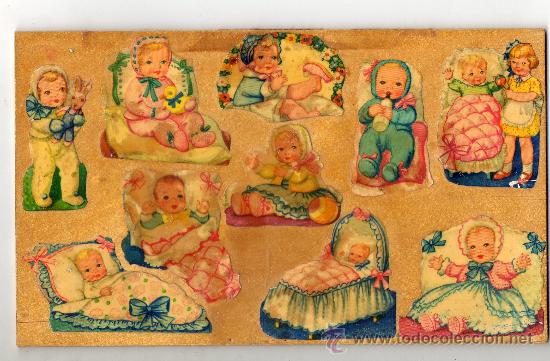 Sammeln alte gestanzte Sammelbilder: TABLA DECORADA CON 10 CROMOS TROQUELADOS - BEB&Eacute;S