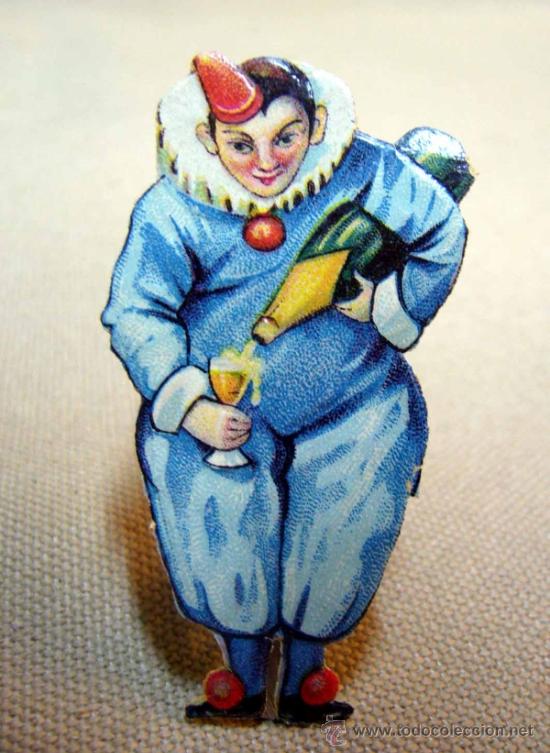 Collezionismo Figurine ritagliate antiche: CROMO TROQUELADO, GOFRADO, PAYASO O CLOWN, CON CAVA, 6 CM, 1930s