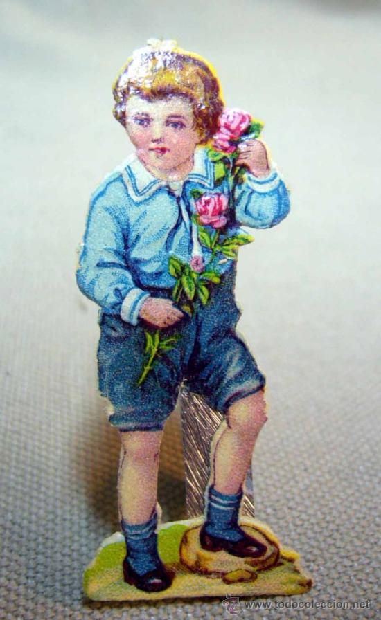 Collezionismo Figurine ritagliate antiche: CROMO TROQUELADO, GOFRADO, NI&Ntilde;O CON FLORES, 1930s, 6 CM