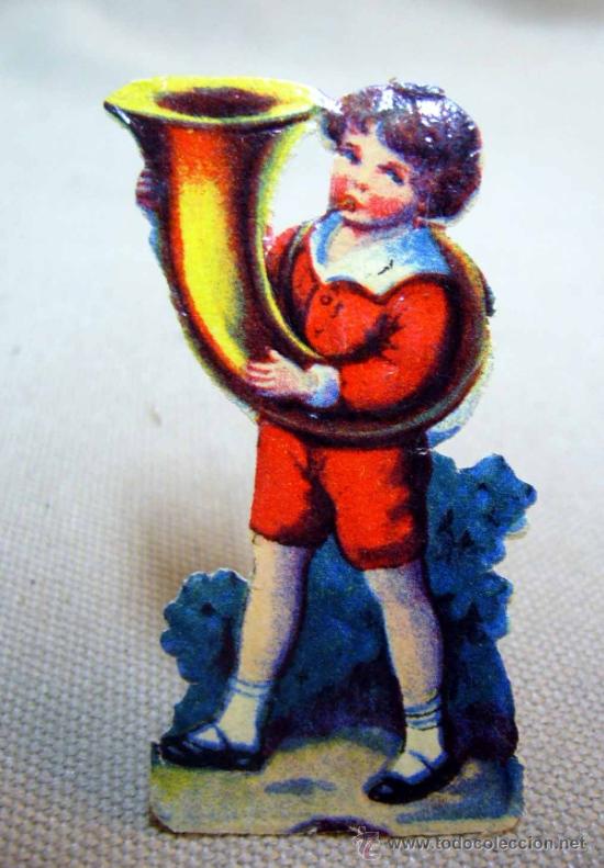 Collezionismo Figurine ritagliate antiche: CROMO TROQUELADO, GOFRADO, NI&Ntilde;O CON TUBA, 1930s, 6 CM
