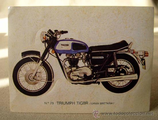 Collezionismo Figurine ritagliate antiche: ADHESIVO, PEGATINA, TROQUELADO, MOTO, TRIUMPH TIGER, 10 X 13 CM, BRUGUERA