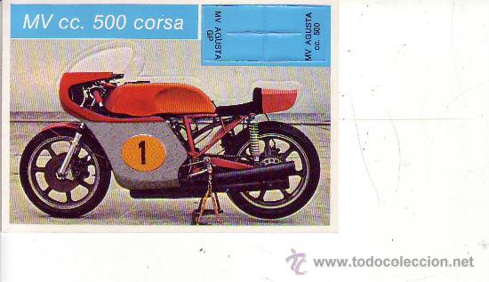 Collectionnisme Cartes &agrave; collectionner massicot&eacute;es anciennes: cromo troquelado motos &rdquo;mv augusta cc. 500 corsa&rdquo;