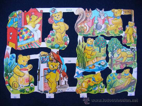 Collectable Antique Stamped Cards: LAMINA CROMOS TROQUELADOS MLP- 1464. OSITOS. RELIEVE. ESCASO
