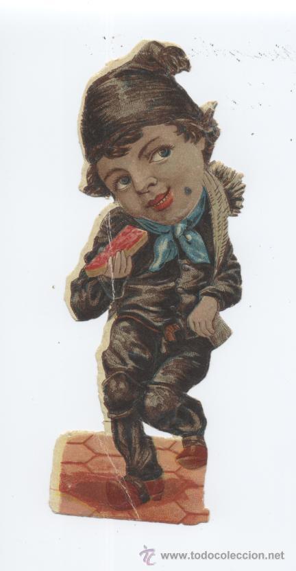 Coleccionismo Cromos troquelados antiguos: CROMO TROQUELADO. NI&Ntilde;O PAN TUMACA Y PERNIL. 12 CM.
