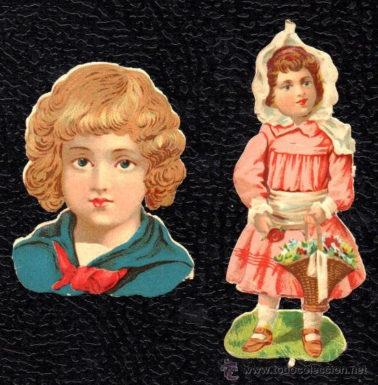 Collectionnisme Cartes &agrave; collectionner massicot&eacute;es anciennes: *** BONITA PAREJA DE DOS ANTIGUOS CROMOS TROQUELADOS DE UNA NI&Ntilde;A ***