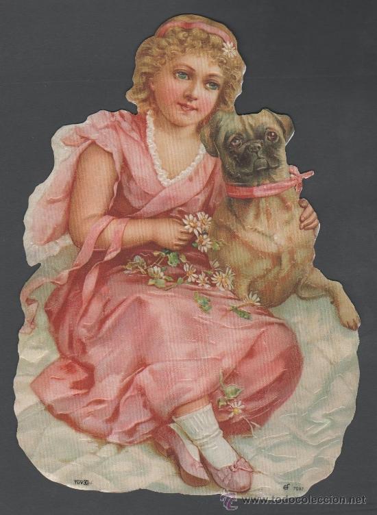 Collectable Antique Stamped Cards: 0999C -L&Aacute;MINA DE CROMOS TROQUELADOS EF 7097 - LA DAMA CON CARLINO - 23,5X17