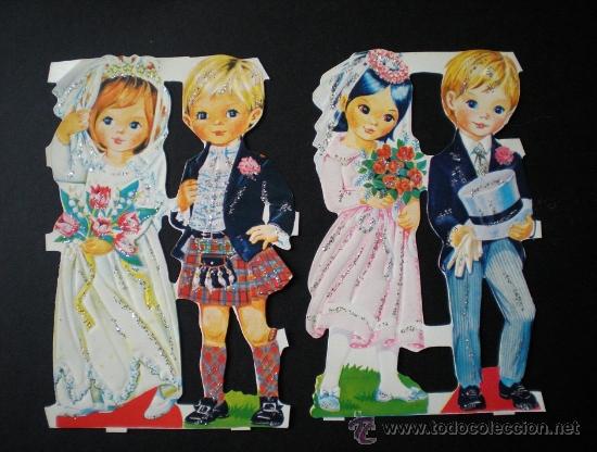 Collectable Antique Stamped Cards: 0999C - PAREJA DE NOVIOS - LOTE DE DOS CROMOS TROQUELADOS C/ BRILLANTINA C/U MIDE APROX 11,5 X8 CM