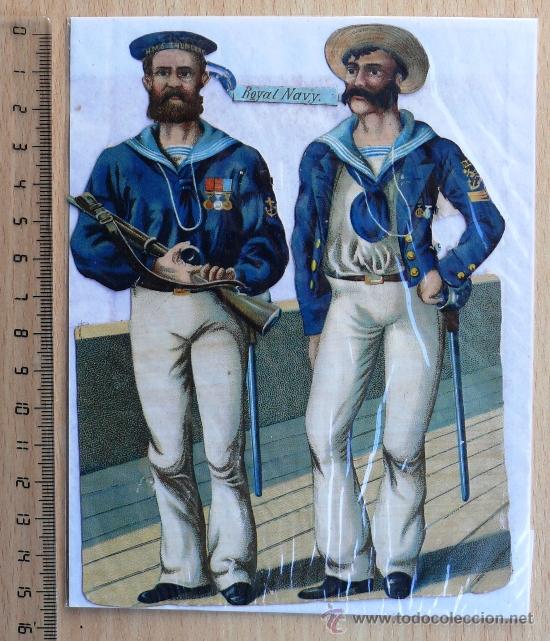 Collezionismo Figurine ritagliate antiche: ARMADA BRIT&Aacute;NICA. ROYAL NAVY. PAREJA DE MARINEROS EN CROMOS TROQUELADOS.