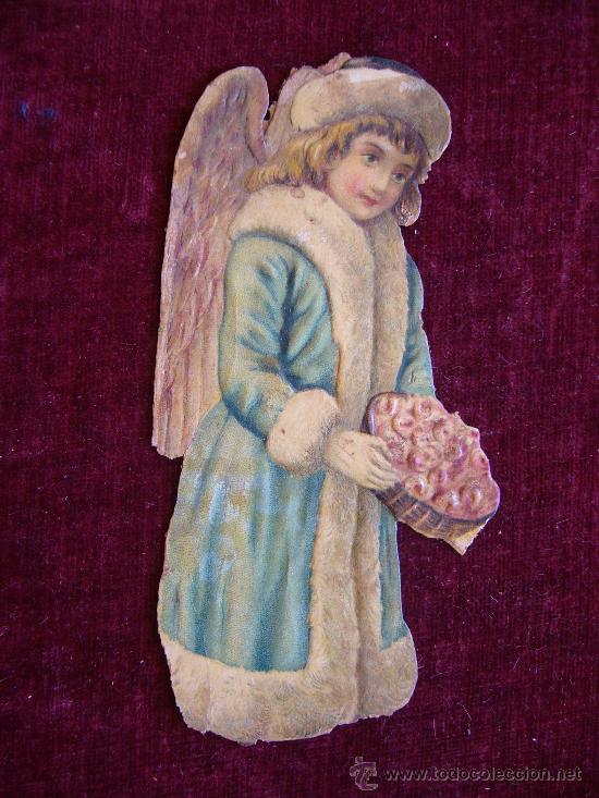 Coleccionismo Cromos troquelados antiguos: Cromo Troquelado. Ni&ntilde;o con alas y cesto de flores.