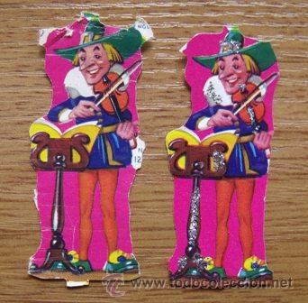 Colecionismo Cromos recortados antigos: Pareja de Cromos Troquelados Violinista