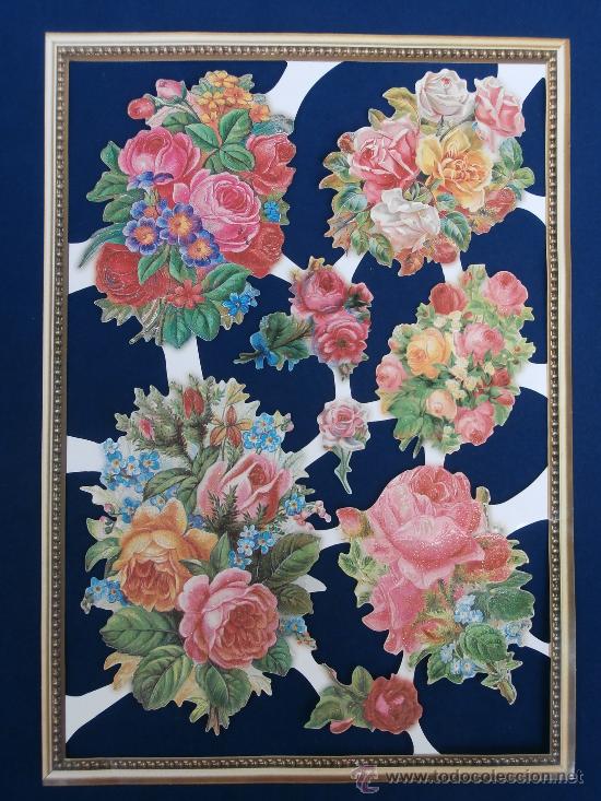 Collectable Antique Stamped Cards: LAMINA CROMOS TROQUELADOS DE HOLANDA. PURPURINA.5.CENTROS FLORES.MEDIDA 21X30 CM. BRILLO.