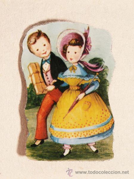 Collectionnisme Cartes &agrave; collectionner massicot&eacute;es anciennes: ZPR. 1 PRECIOSO BROCHE ARTESANAL CON PAREJITA. CROMO ORIGINAL + CIERRE BA&Ntilde;O PLATA.