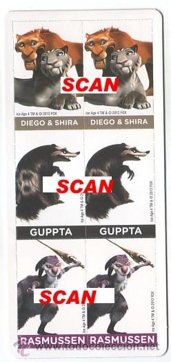 Colecionismo Cromos recortados antigos: ARC-05 NESTLE ICE AGE 4 TARJETA CON 6 CROMOS DIEGO & SHIRA, GUPPTA, RASMUSSEN. CHOCOLATE