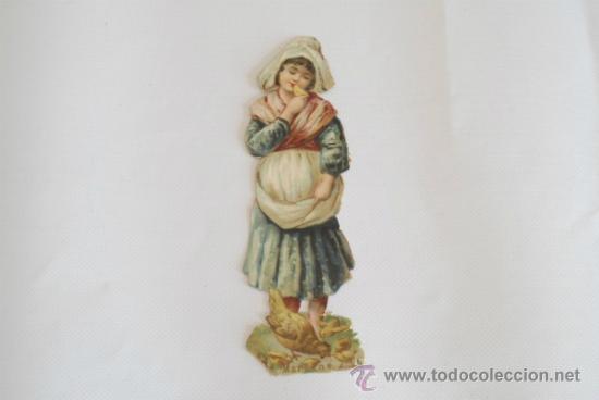 Coleccionismo Cromos troquelados antiguos: Cromo troquelado. Ni&ntilde;a con p&aacute;jaro. Marne.