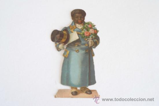Collezionismo Figurine ritagliate antiche: Cromo troquelado, principios siglo XX. Mayordomo negro o cubano. Chocolates Amatller, Barcelona.