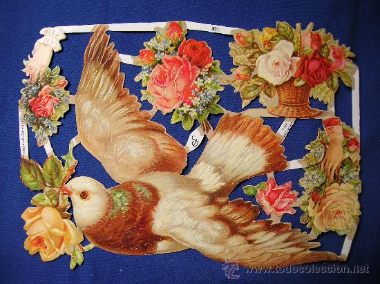 Collectable Antique Stamped Cards: LAMINA CROMOS TROQUELADOS EF- 7066.PALOMA CN FLORES. BRILLO Y RELIEVE.&iexcl;&iexcl;OFERTA&iexcl;&iexcl;