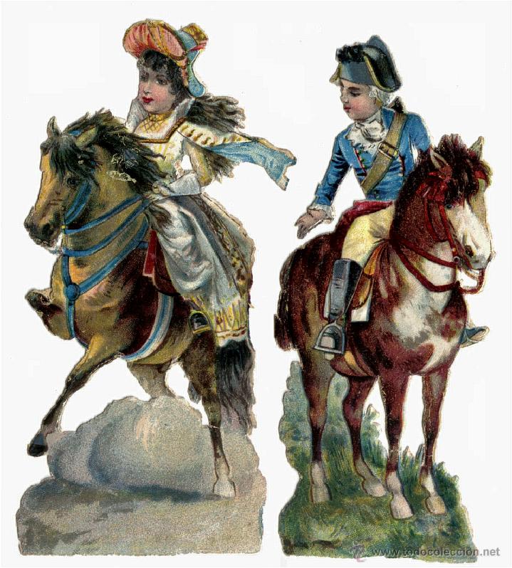 Colecionismo Cromos recortados antigos: DOS ANTIGUOS CROMOS TROQUELADOS- A CABALLO.