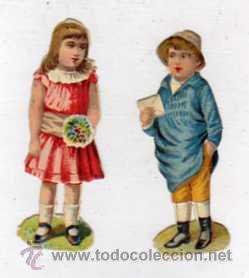 Sammeln alte gestanzte Sammelbilder: Cromo troquelado pareja de ni&ntilde;os 6 cm cada uno. Sin publicidad