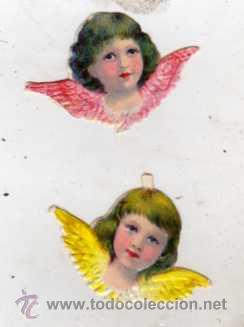 Collezionismo Figurine ritagliate antiche: Cromo troquelado 2 angelitos 5 x 3 cm cada uno. Sin publicidad.