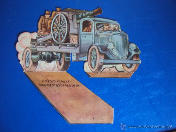 Sammeln alte gestanzte Sammelbilder: (PA-703)CROMO TROQUELADO GUERRA CIVIL EJERCITO POPULAR TRANSPORTE DE UNA PIEZA DE 10'5