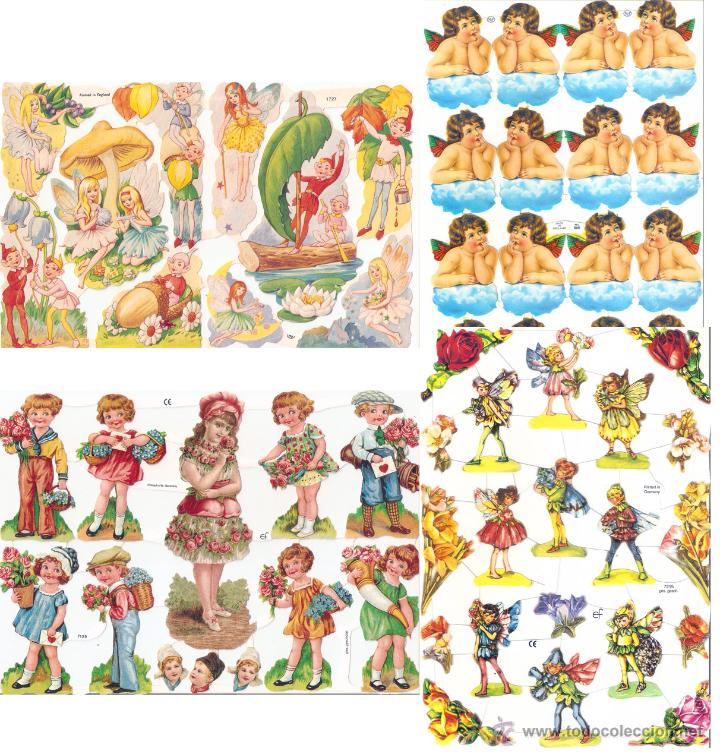Collectable Antique Stamped Cards: LOTE CUATRO LAMINAS CROMOS TRQUELADOS