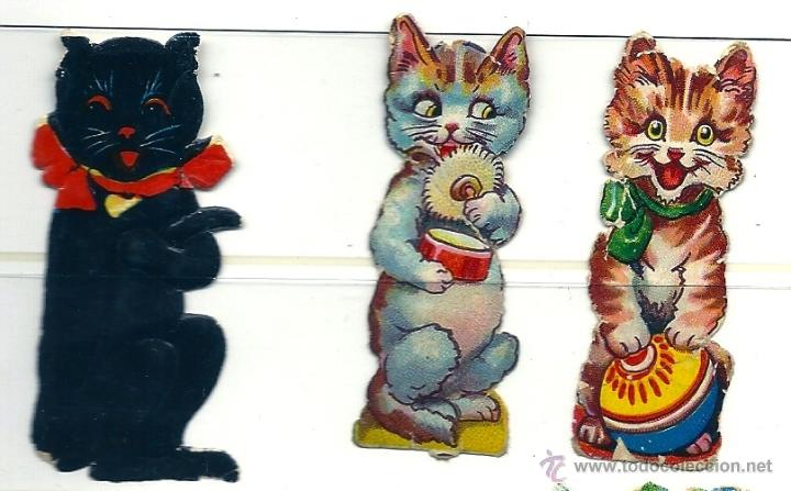 Collectable Antique Stamped Cards: 0771M - ANTIGUOS CROMOS - 3 SIMPATIOS GATITOS - BONITO BRILLO
